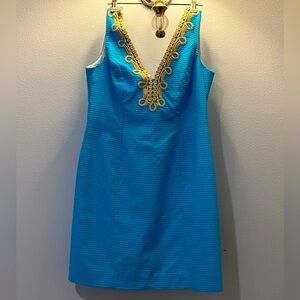 Lilly Pulitzer Turquoise Sheath Dress with Gold Trim